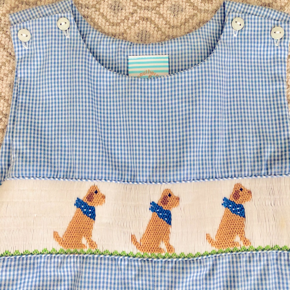 Southern Sunshine Smocked Puppy JonJon EUC 2T